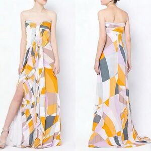 Emilio Pucci Strapless Geometric Print Maxi Dress